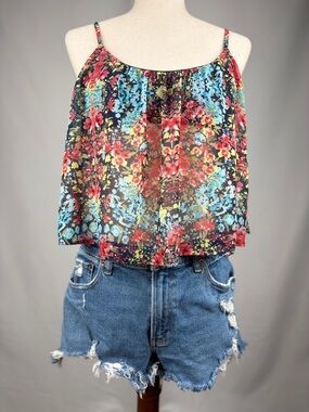 LA Hearts Sheer Floral Cami Tank Top Size M Boho Festival
